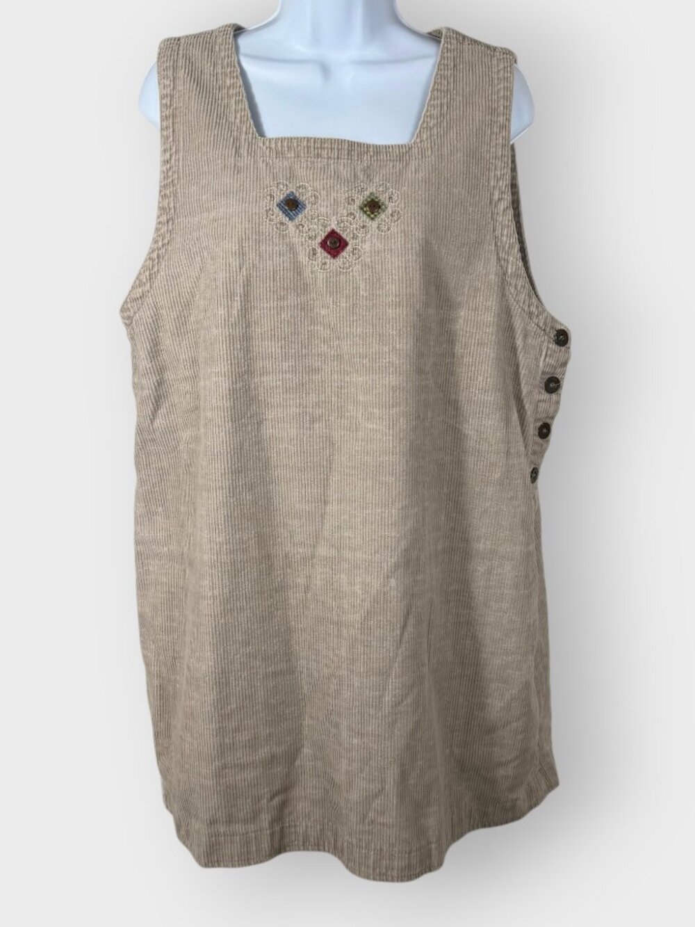 Decorated Originals Corduroy Jumper Dress L Embellished Vtg Art Teacher Eclectic